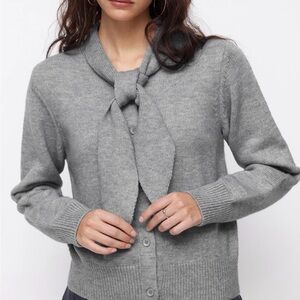 Cider Gray Tie-Neck Button Cardigan